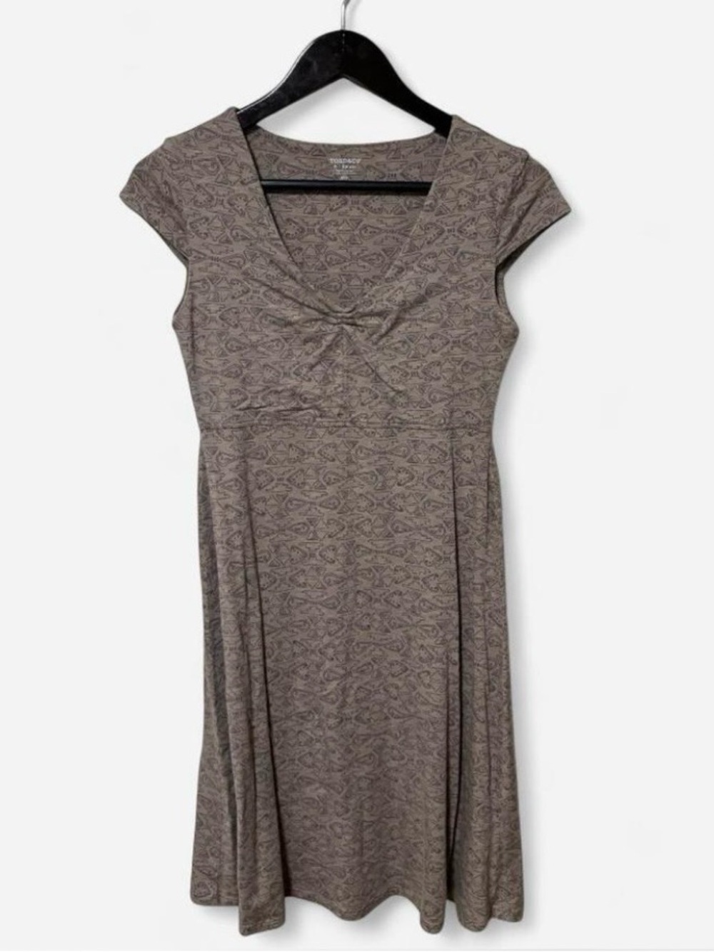Toad&Co Taupe Patterned Cap Sleeve Organic Midi Dress Tencel Women’s Size XS
